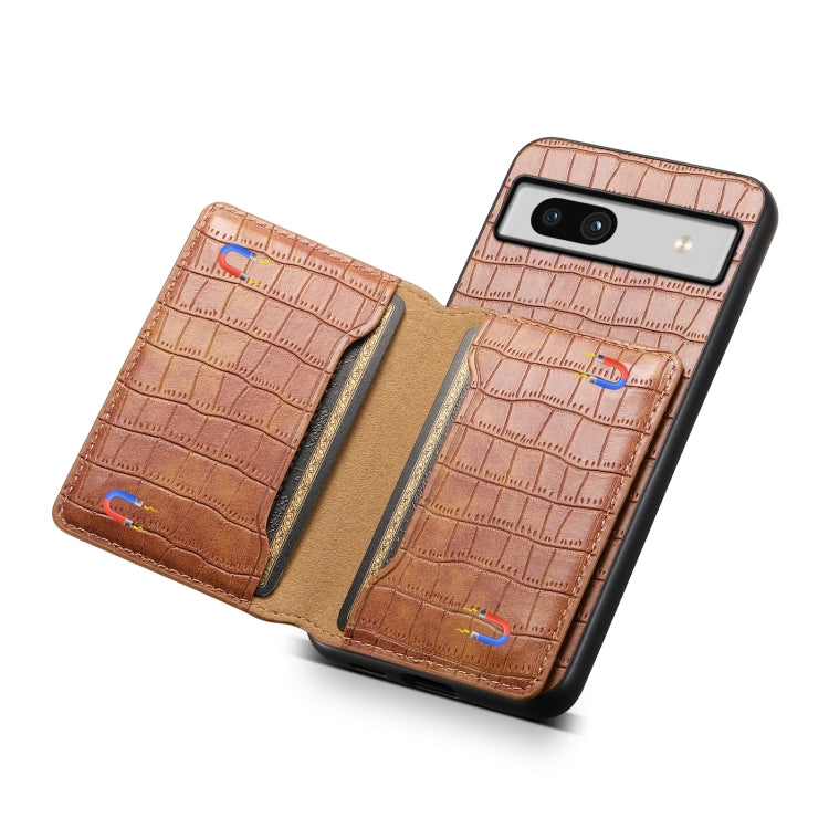 For Google Pixel 7a Crocodile Texture Card Bag Design Full Coverage Phone Case(Brown) - Google Cases by PMC TechLife | Online Shopping South Africa | PMC TechLife | Buy Now Pay Later Mobicred
