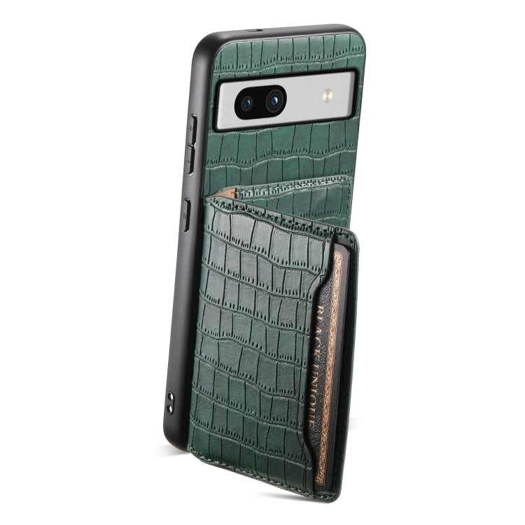 For Google Pixel 7a Crocodile Texture Card Bag Design Full Coverage Phone Case(Green) - Google Cases by PMC TechLife | Online Shopping South Africa | PMC TechLife | Buy Now Pay Later Mobicred
