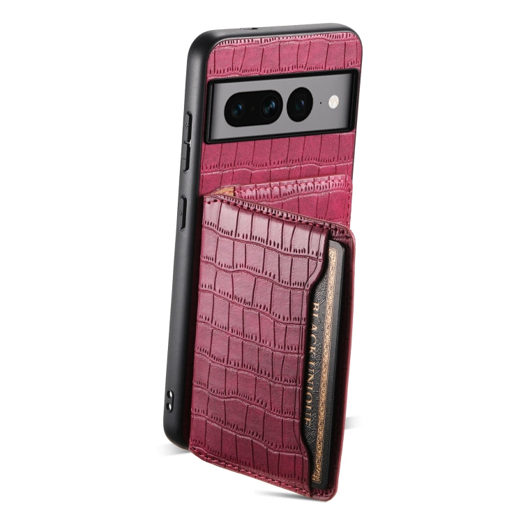 For Google Pixel 7 Pro 5G Crocodile Texture Card Bag Design Full Coverage Phone Case(Red) - Google Cases by PMC TechLife | Online Shopping South Africa | PMC TechLife | Buy Now Pay Later Mobicred
