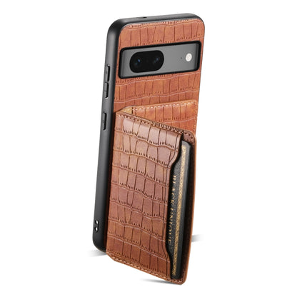 For Google Pixel 7 5G Crocodile Texture Card Bag Design Full Coverage Phone Case(Brown) - Google Cases by PMC Jewellery | Online Shopping South Africa | PMC Jewellery | Buy Now Pay Later Mobicred