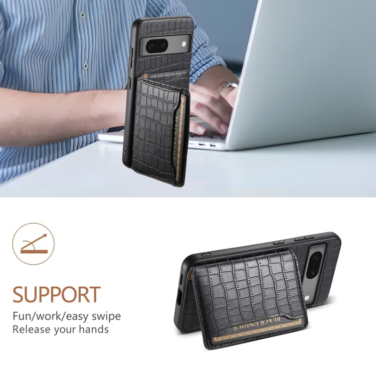 For Google Pixel 7 5G Crocodile Texture Card Bag Design Full Coverage Phone Case(Black) - Google Cases by PMC TechLife | Online Shopping South Africa | PMC TechLife | Buy Now Pay Later Mobicred