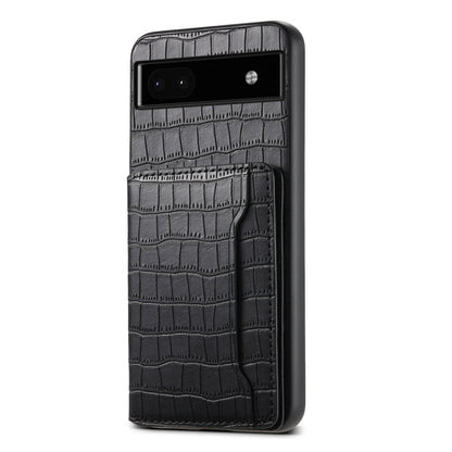 For Google Pixel 6a Crocodile Texture Card Bag Design Full Coverage Phone Case(Black) - Google Cases by PMC Jewellery | Online Shopping South Africa | PMC Jewellery | Buy Now Pay Later Mobicred