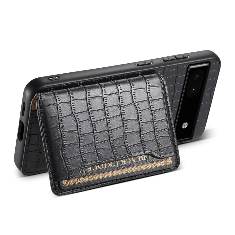 For Google Pixel 6a Crocodile Texture Card Bag Design Full Coverage Phone Case(Black) - Google Cases by PMC TechLife | Online Shopping South Africa | PMC TechLife | Buy Now Pay Later Mobicred