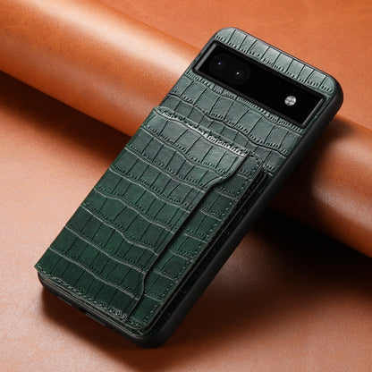 For Google Pixel 6a Crocodile Texture Card Bag Design Full Coverage Phone Case(Green) - Google Cases by PMC Jewellery | Online Shopping South Africa | PMC Jewellery | Buy Now Pay Later Mobicred