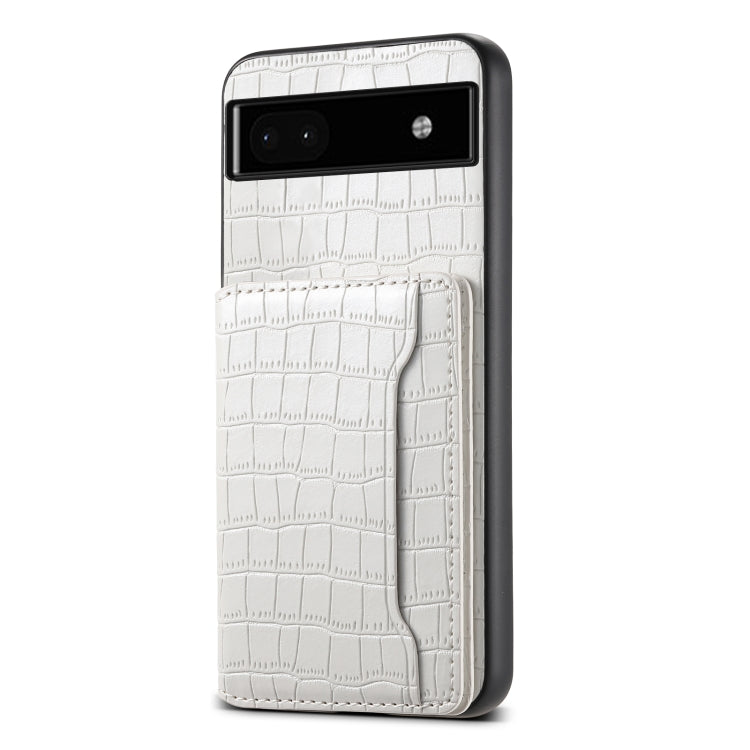 For Google Pixel 6a Crocodile Texture Card Bag Design Full Coverage Phone Case(White) - Google Cases by PMC Jewellery | Online Shopping South Africa | PMC Jewellery | Buy Now Pay Later Mobicred