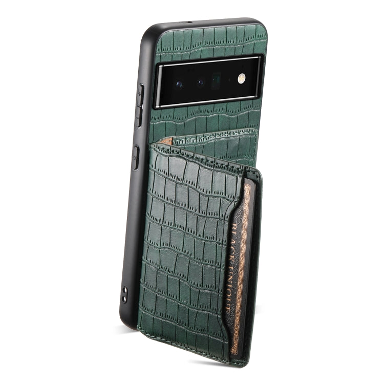 For Google Pixel 6 Pro Crocodile Texture Card Bag Design Full Coverage Phone Case(Green) - Google Cases by PMC TechLife | Online Shopping South Africa | PMC TechLife | Buy Now Pay Later Mobicred