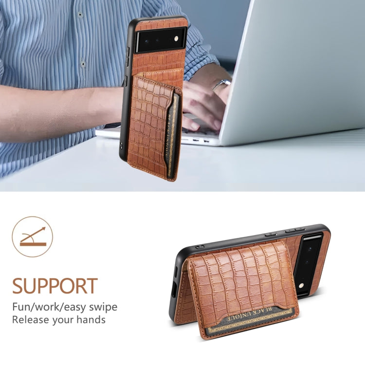 For Google Pixel 6 Crocodile Texture Card Bag Design Full Coverage Phone Case(Brown) - Google Cases by PMC TechLife | Online Shopping South Africa | PMC TechLife | Buy Now Pay Later Mobicred