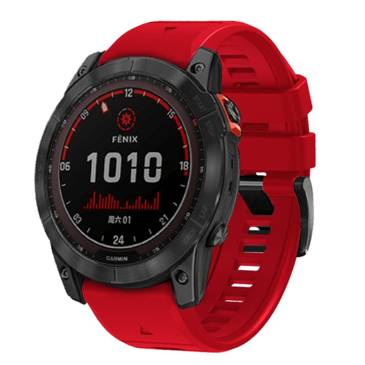 For Garmin Fenix 7 Pro 22mm Solid Color Steel Buckle Silicone Quick Release Watch Band(Red) - Watch Bands by PMC Jewellery | Online Shopping South Africa | PMC Jewellery