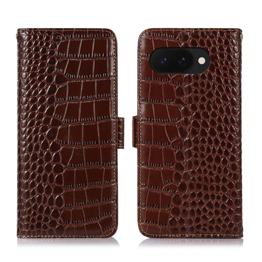 For Google Pixel 9a Crocodile Top Layer Cowhide Leather Phone Case(Brown) - Google Cases by PMC Jewellery | Online Shopping South Africa | PMC Jewellery | Buy Now Pay Later Mobicred