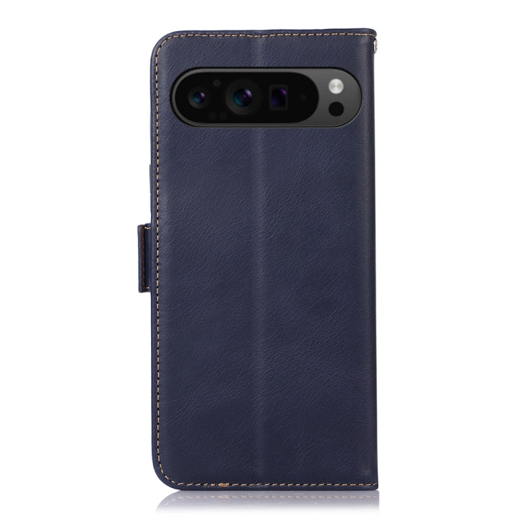 For Google Pixel 9 Pro Crazy Horse Top Layer Cowhide Leather Phone Case(Blue) - Google Cases by PMC Jewellery | Online Shopping South Africa | PMC Jewellery | Buy Now Pay Later Mobicred