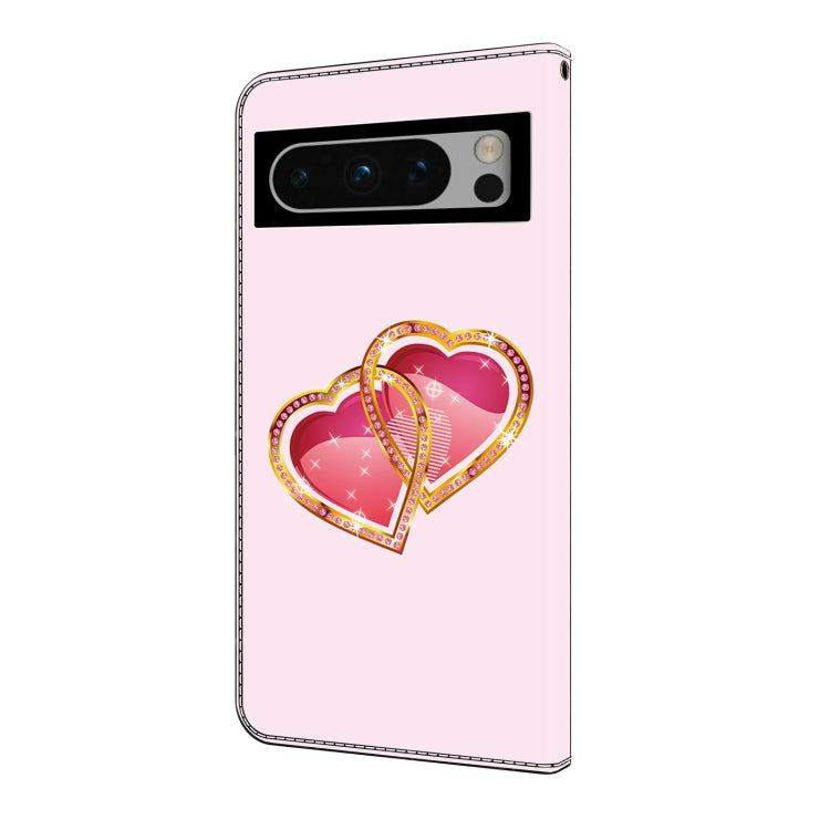 For Google Pixel 9 Pro Crystal Painted Leather Phone case(Love Peach) - Google Cases by PMC Jewellery | Online Shopping South Africa | PMC Jewellery | Buy Now Pay Later Mobicred