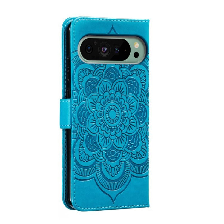 For Google Pixel 9 Sun Mandala Embossing Pattern Phone Leather Case(Blue) - Google Cases by PMC Jewellery | Online Shopping South Africa | PMC Jewellery | Buy Now Pay Later Mobicred