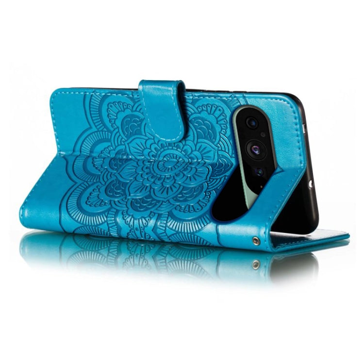 For Google Pixel 9 Sun Mandala Embossing Pattern Phone Leather Case(Blue) - Google Cases by PMC Jewellery | Online Shopping South Africa | PMC Jewellery | Buy Now Pay Later Mobicred