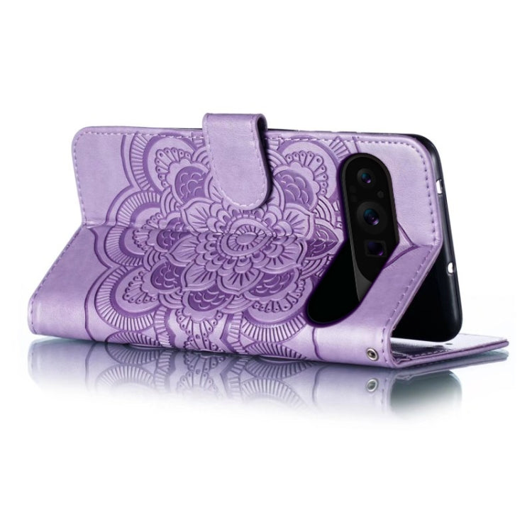 For Google Pixel 9 Pro Sun Mandala Embossing Pattern Phone Leather Case(Purple) - Google Cases by PMC TechLife | Online Shopping South Africa | PMC TechLife | Buy Now Pay Later Mobicred