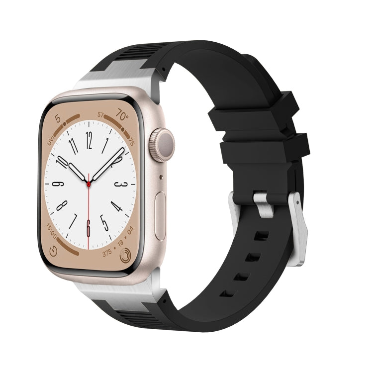 For Apple Watch Series 9 45mm Loners Liquid Silicone Watch Band(Silver Black) - Watch Bands by PMC TechLife | Online Shopping South Africa | PMC TechLife | Buy Now Pay Later Mobicred