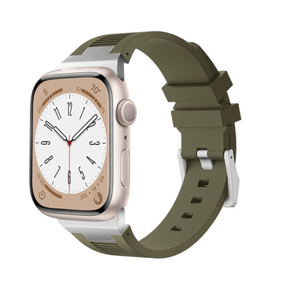 For Apple Watch Series 9 45mm Loners Liquid Silicone Watch Band(Silver Green) - Watch Bands by PMC Jewellery | Online Shopping South Africa | PMC Jewellery