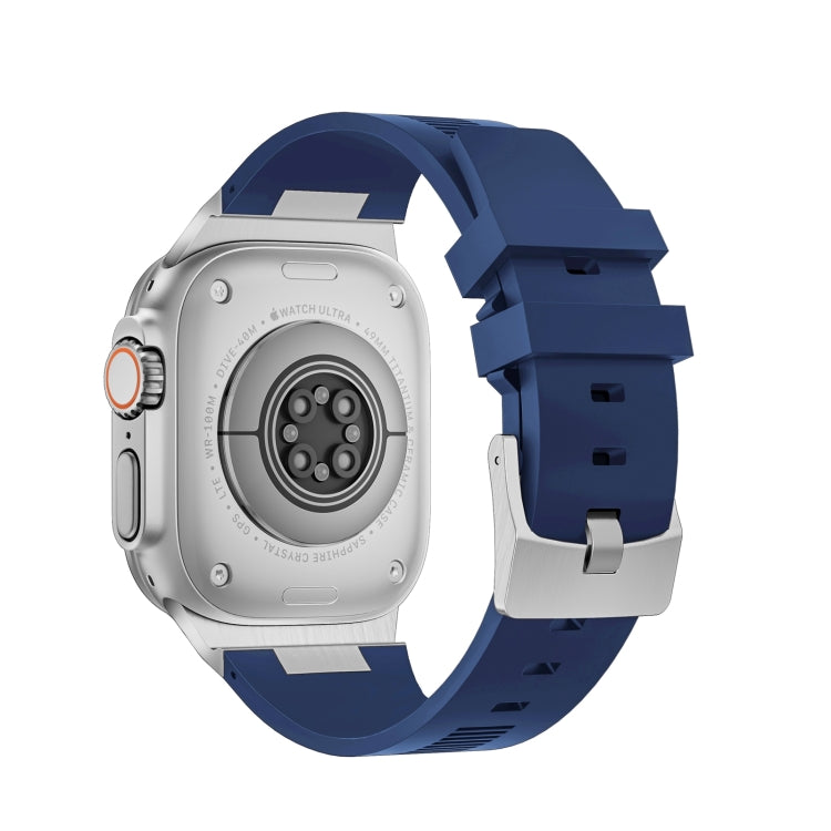 For Apple Watch SE 44mm Loners Liquid Silicone Watch Band(Silver Midnight Blue) - Watch Bands by PMC TechLife | Online Shopping South Africa | PMC TechLife | Buy Now Pay Later Mobicred