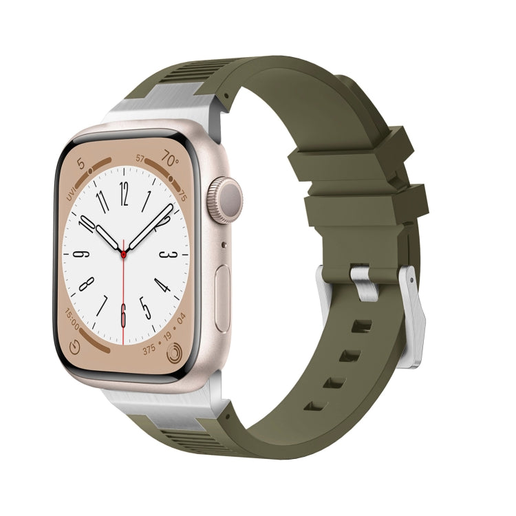 For Apple Watch Series 2 42mm Loners Liquid Silicone Watch Band(Silver Green) - Watch Bands by PMC TechLife | Online Shopping South Africa | PMC TechLife