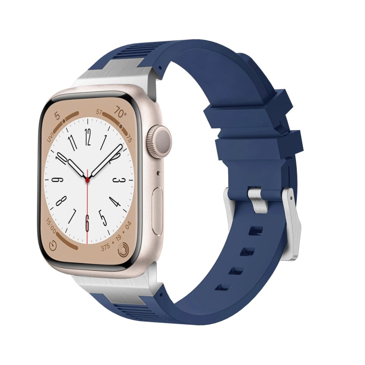 For Apple Watch 42mm Loners Liquid Silicone Watch Band(Silver Midnight Blue) - Watch Bands by PMC Jewellery | Online Shopping South Africa | PMC Jewellery