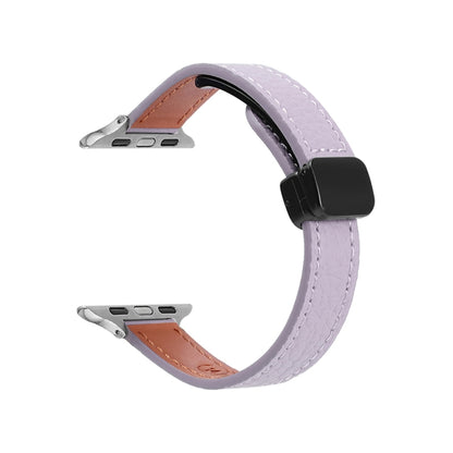 For Apple Watch Series 3 38mm Slim Magnetic Buckle Genuine Leather Watch Band(Litchi Lavender) - Watch Bands by PMC Jewellery | Online Shopping South Africa | PMC Jewellery