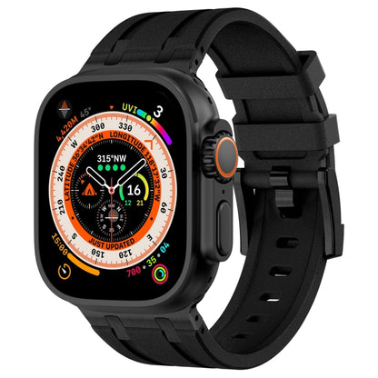 For Apple Watch Ultra 2 49mm Stone Grain Liquid Silicone Watch Band(Black Black) - Watch Bands by PMC Jewellery | Online Shopping South Africa | PMC Jewellery