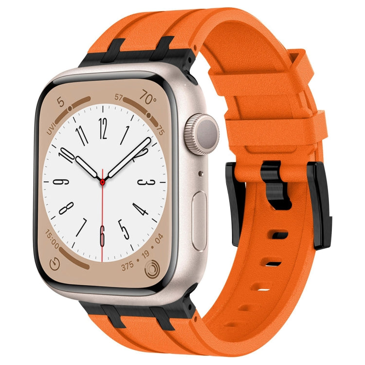 For Apple Watch Series 9 45mm Stone Grain Liquid Silicone Watch Band(Black Orange) - Watch Bands by PMC TechLife | Online Shopping South Africa | PMC TechLife