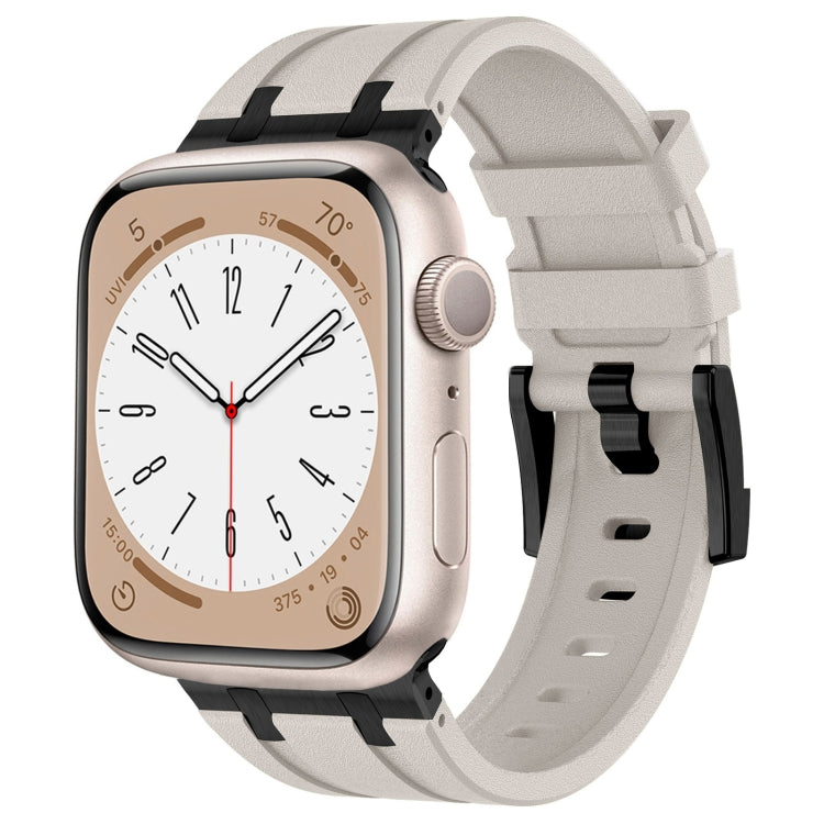 For Apple Watch Series 9 45mm Stone Grain Liquid Silicone Watch Band(Black Starlight) - Watch Bands by PMC TechLife | Online Shopping South Africa | PMC TechLife