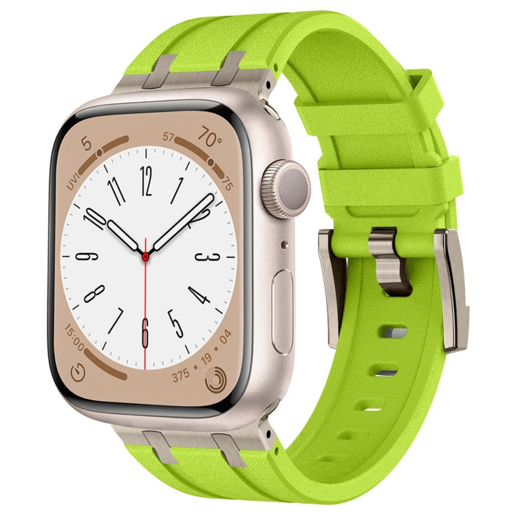 For Apple Watch Series 9 45mm Stone Grain Liquid Silicone Watch Band(Titanium Green) - Watch Bands by PMC Jewellery | Online Shopping South Africa | PMC Jewellery