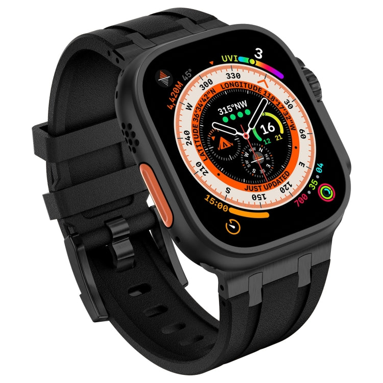 For Apple Watch Ultra 49mm Stone Grain Liquid Silicone Watch Band(Black Black) - free shipping - PMC TechLife - Order now!