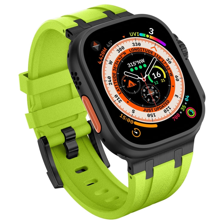 For Apple Watch Ultra 49mm Stone Grain Liquid Silicone Watch Band(Black Green) - Watch Bands by PMC Jewellery | Online Shopping South Africa | PMC Jewellery