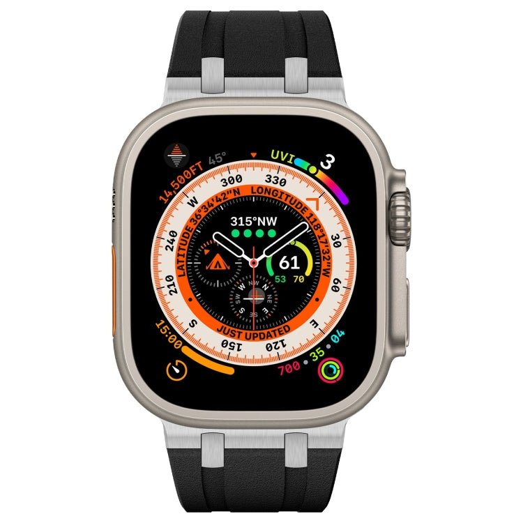 For Apple Watch Ultra 49mm Stone Grain Liquid Silicone Watch Band(Silver Black) - Watch Bands by PMC TechLife | Online Shopping South Africa | PMC TechLife