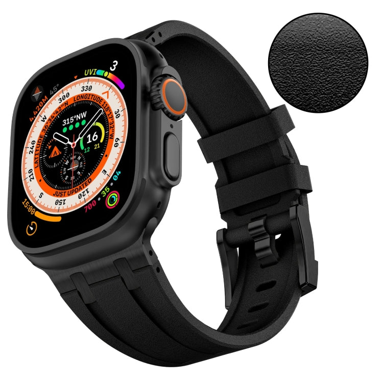 For Apple Watch SE 2022 44mm Stone Grain Liquid Silicone Watch Band(Black Black) - Watch Bands by PMC Jewellery | Online Shopping South Africa | PMC Jewellery