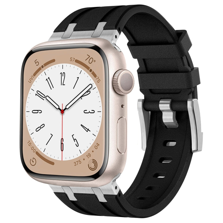 For Apple Watch SE 2022 44mm Stone Grain Liquid Silicone Watch Band(Silver Black) - Watch Bands by PMC TechLife | Online Shopping South Africa | PMC TechLife