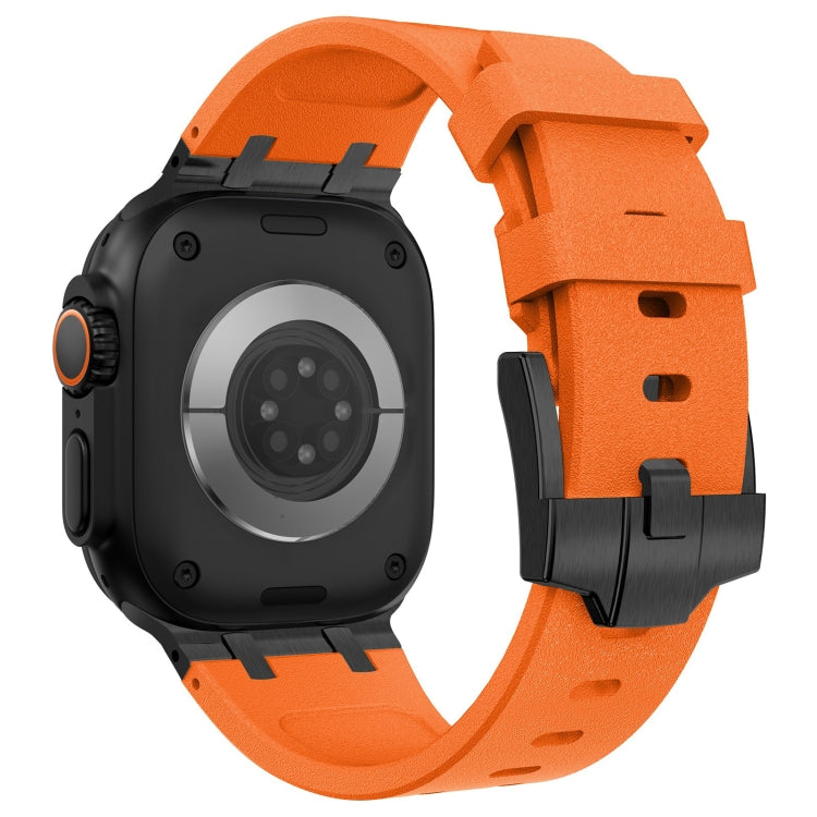 For Apple Watch SE 44mm Stone Grain Liquid Silicone Watch Band(Black Orange) - Watch Bands by PMC TechLife | Online Shopping South Africa | PMC TechLife
