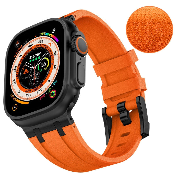 For Apple Watch SE 44mm Stone Grain Liquid Silicone Watch Band(Black Orange) - Watch Bands by PMC Jewellery | Online Shopping South Africa | PMC Jewellery