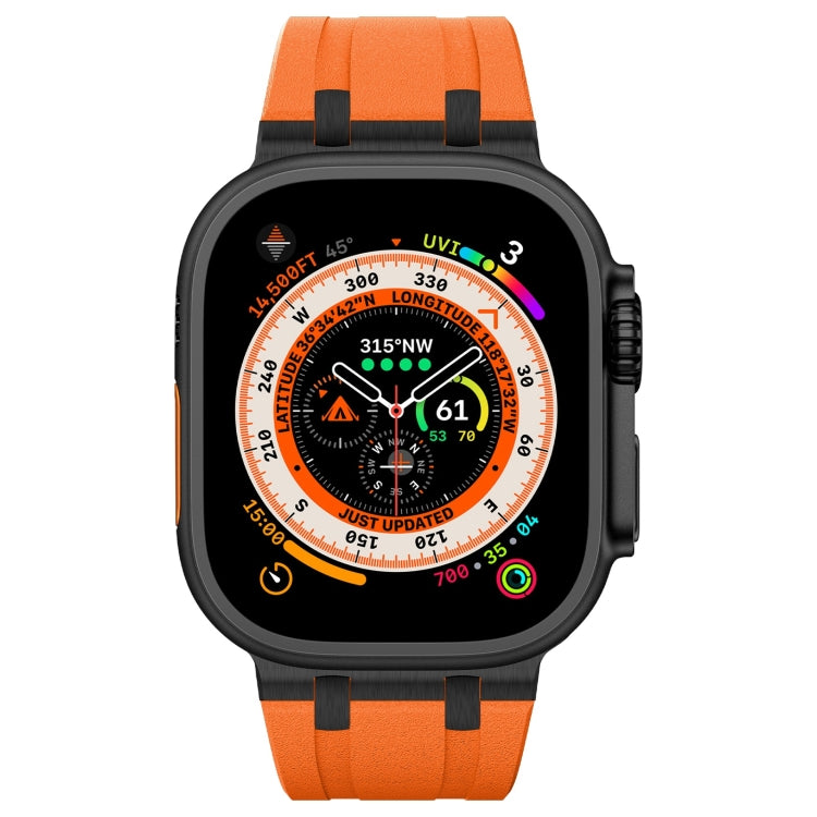 For Apple Watch SE 44mm Stone Grain Liquid Silicone Watch Band(Black Orange) - Watch Bands by PMC Jewellery | Online Shopping South Africa | PMC Jewellery