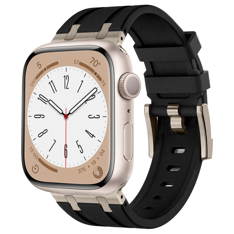 For Apple Watch Series 6 44mm Stone Grain Liquid Silicone Watch Band(Titanium Black) - Watch Bands by PMC TechLife | Online Shopping South Africa | PMC TechLife