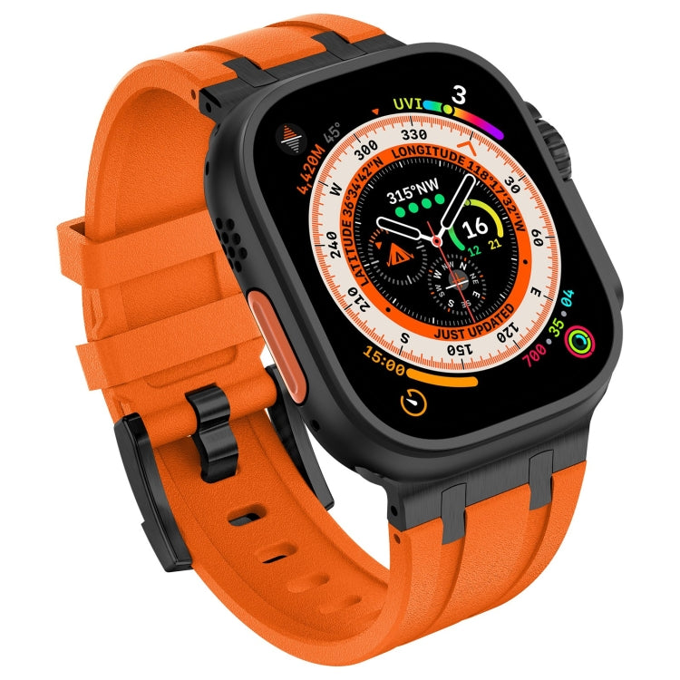 For Apple Watch Series 5 44mm Stone Grain Liquid Silicone Watch Band(Black Orange) - Watch Bands by PMC TechLife | Online Shopping South Africa | PMC TechLife