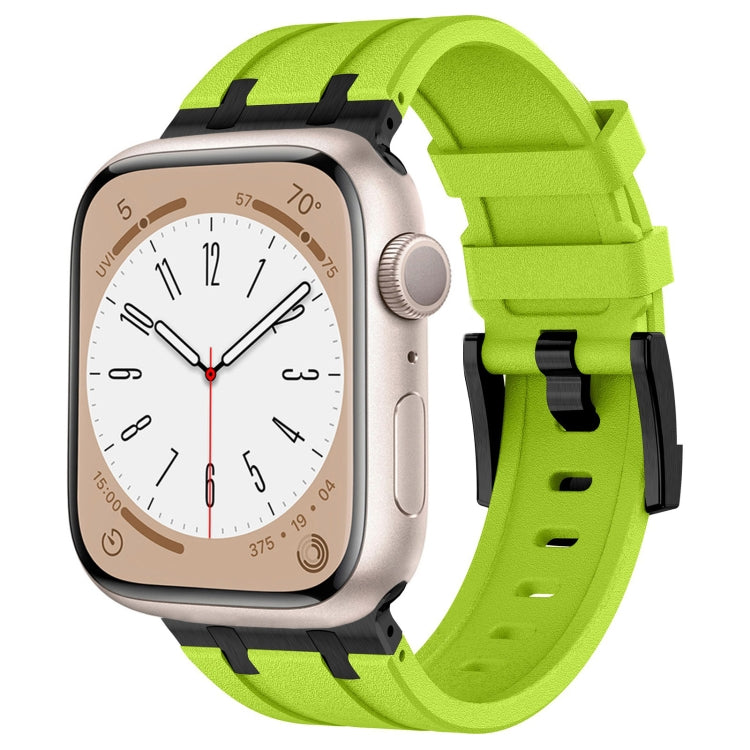 For Apple Watch Series 5 44mm Stone Grain Liquid Silicone Watch Band(Black Green) - Watch Bands by PMC TechLife | Online Shopping South Africa | PMC TechLife