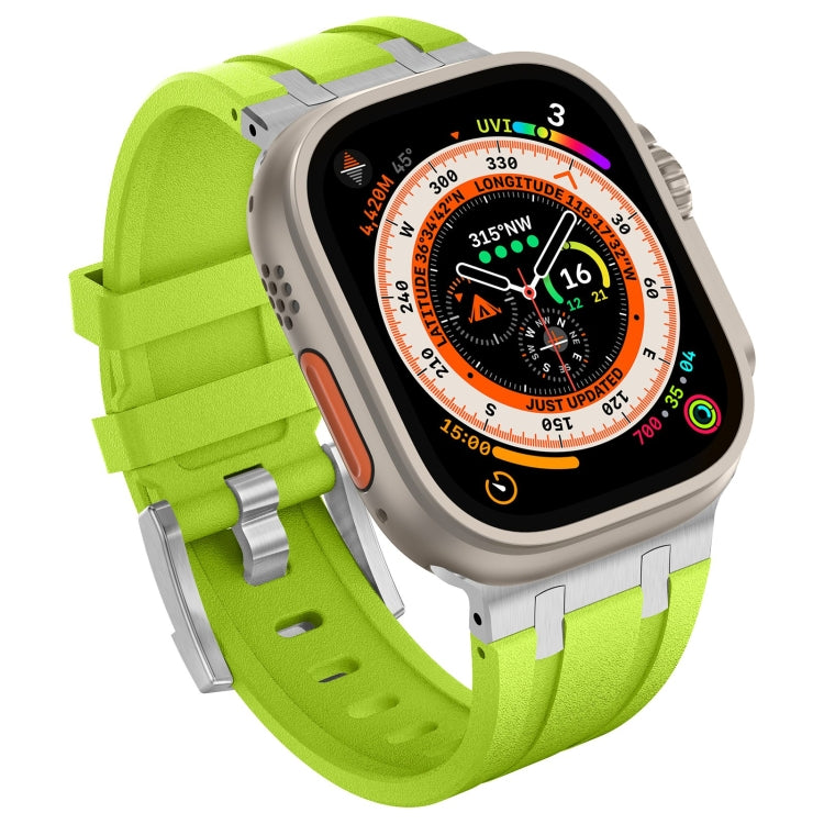 For Apple Watch Series 5 44mm Stone Grain Liquid Silicone Watch Band(Silver Green) - Watch Bands by PMC Jewellery | Online Shopping South Africa | PMC Jewellery