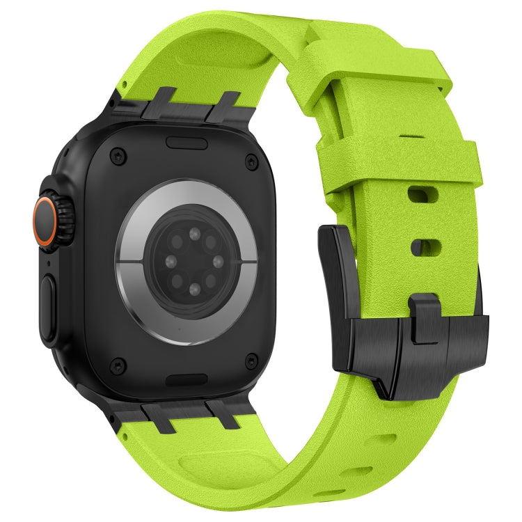 For Apple Watch Series 4 44mm Stone Grain Liquid Silicone Watch Band(Black Green) - Watch Bands by PMC TechLife | Online Shopping South Africa | PMC TechLife