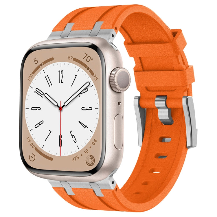 For Apple Watch Series 4 44mm Stone Grain Liquid Silicone Watch Band(Sliver Orange) - free shipping - PMC TechLife - Order now!