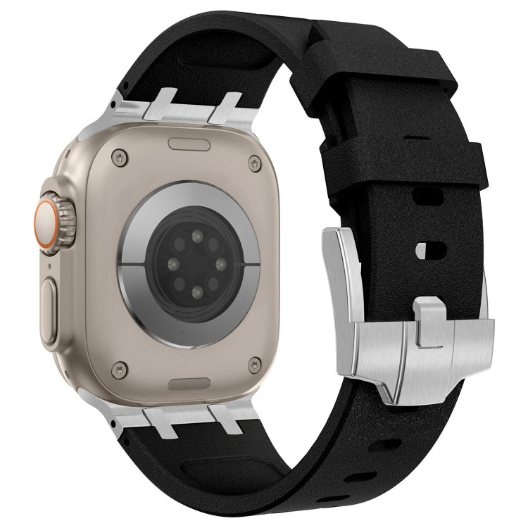 For Apple Watch Series 3 42mm Stone Grain Liquid Silicone Watch Band(Silver Black) - Watch Bands by PMC TechLife | Online Shopping South Africa | PMC TechLife