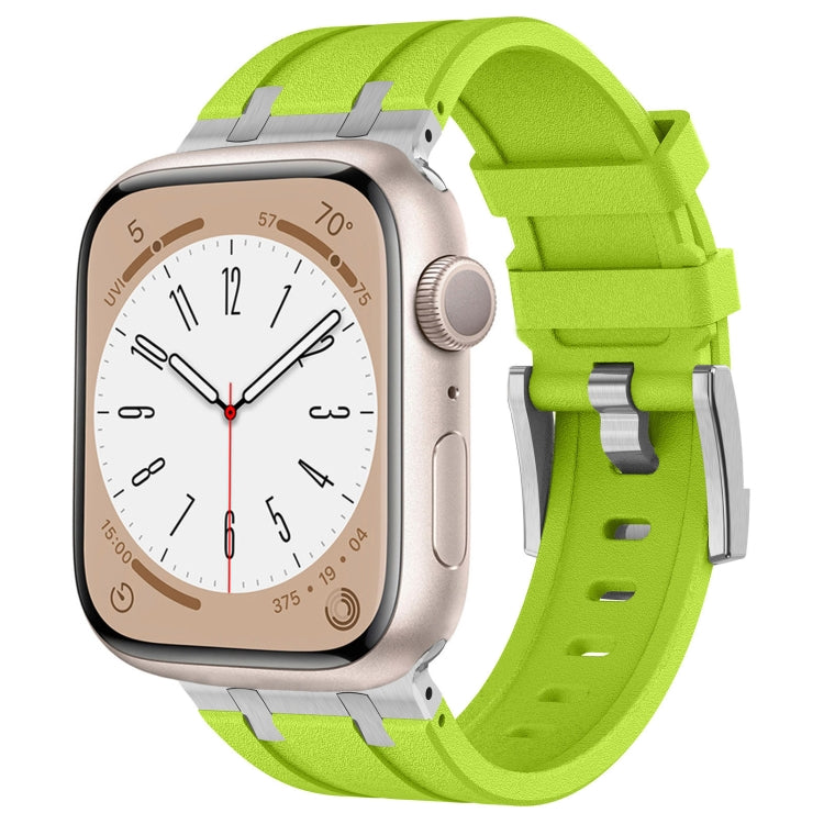 For Apple Watch Series 3 42mm Stone Grain Liquid Silicone Watch Band(Silver Green) - Watch Bands by PMC TechLife | Online Shopping South Africa | PMC TechLife