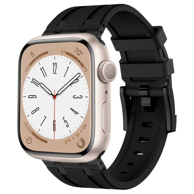 For Apple Watch Series 2 42mm Stone Grain Liquid Silicone Watch Band(Black Black) - Watch Bands by PMC TechLife | Online Shopping South Africa | PMC TechLife