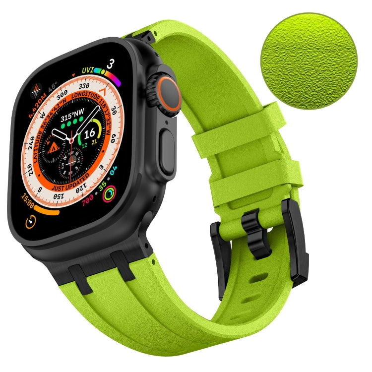 For Apple Watch Series 2 42mm Stone Grain Liquid Silicone Watch Band(Black Green) - Watch Bands by PMC TechLife | Online Shopping South Africa | PMC TechLife