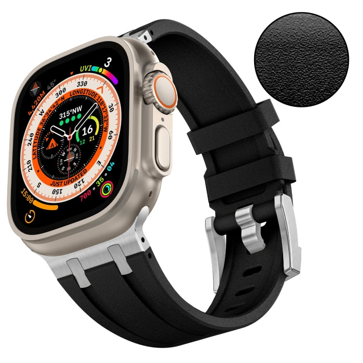 For Apple Watch 42mm Stone Grain Liquid Silicone Watch Band(Silver Black) - Watch Bands by PMC TechLife | Online Shopping South Africa | PMC TechLife