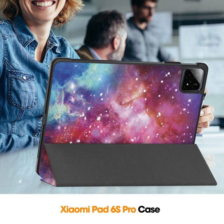 For Xiaomi Pad 6S Pro Custer Painted 3-Fold Holder Smart Leather Tablet Case(Milky Way Nebula) - More Tablet Cases by PMC TechLife | Online Shopping South Africa | PMC TechLife | Buy Now Pay Later Mobicred