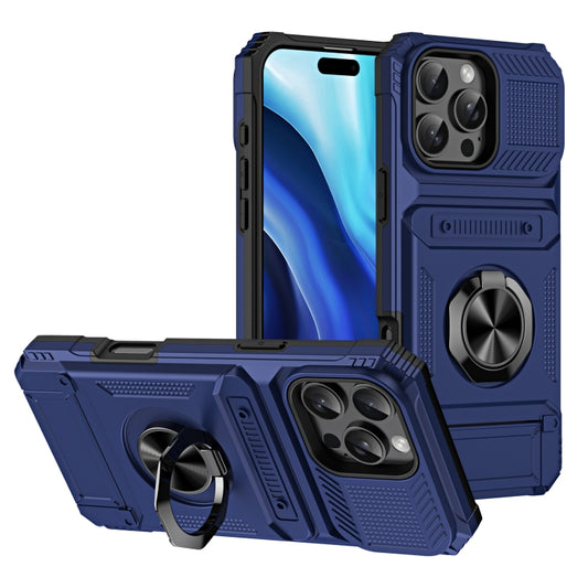 For iPhone 16 Pro TPU+PC Shockproof Card Phone Case with Metal Ring Holder(Blue) - iPhone 16 Pro Cases by PMC Jewellery | Online Shopping South Africa | PMC Jewellery | Buy Now Pay Later Mobicred