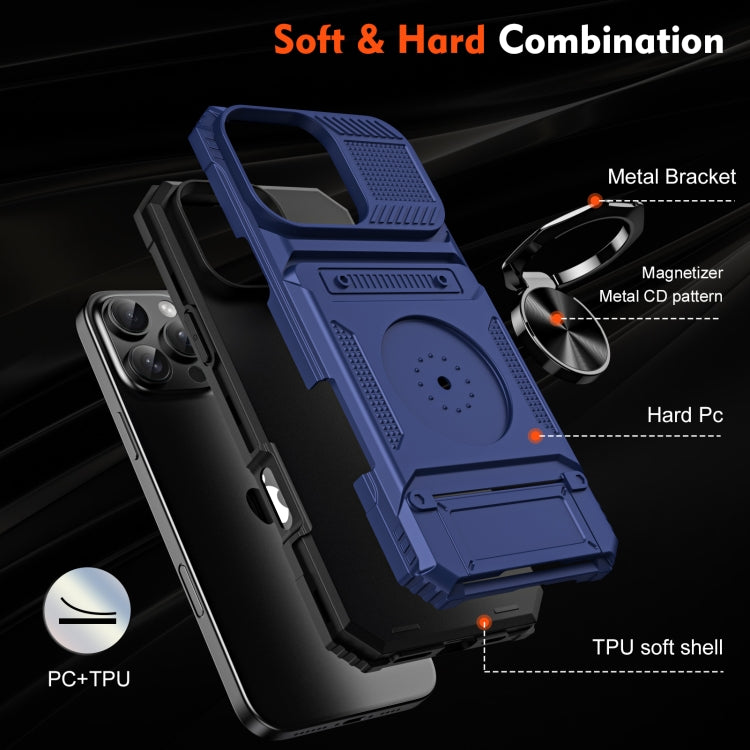 For iPhone 16 Pro TPU+PC Shockproof Card Phone Case with Metal Ring Holder(Blue) - iPhone 16 Pro Cases by PMC Jewellery | Online Shopping South Africa | PMC Jewellery | Buy Now Pay Later Mobicred